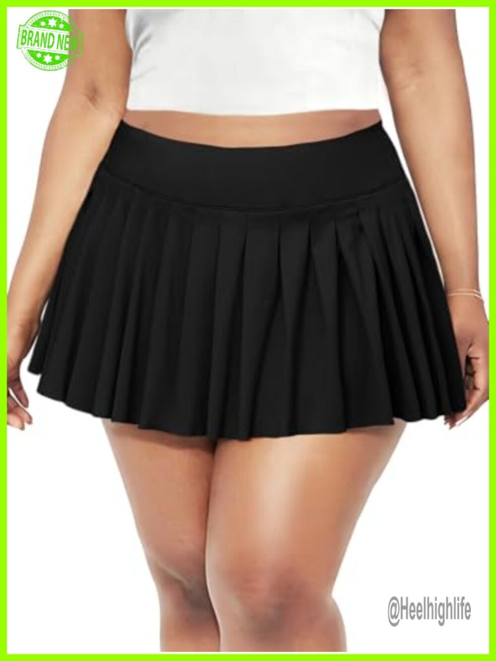 Plus Size Pleated Mini Skort with Built-in Shorts High Waist A-Line